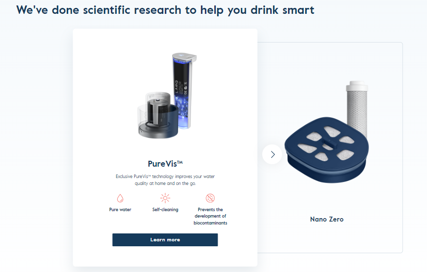 Purevis larq, smart water bottle, Water Filtration Technology