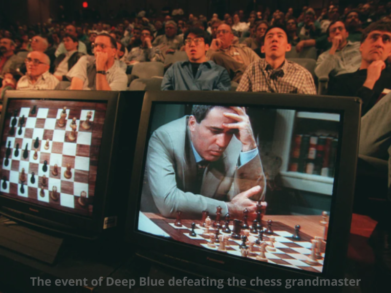 The event of Deep Blue defeating the chess grandmaster.
